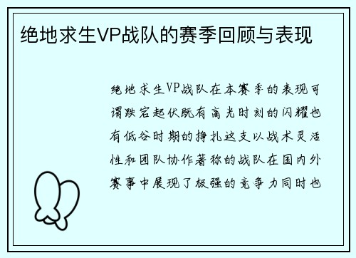 绝地求生VP战队的赛季回顾与表现
